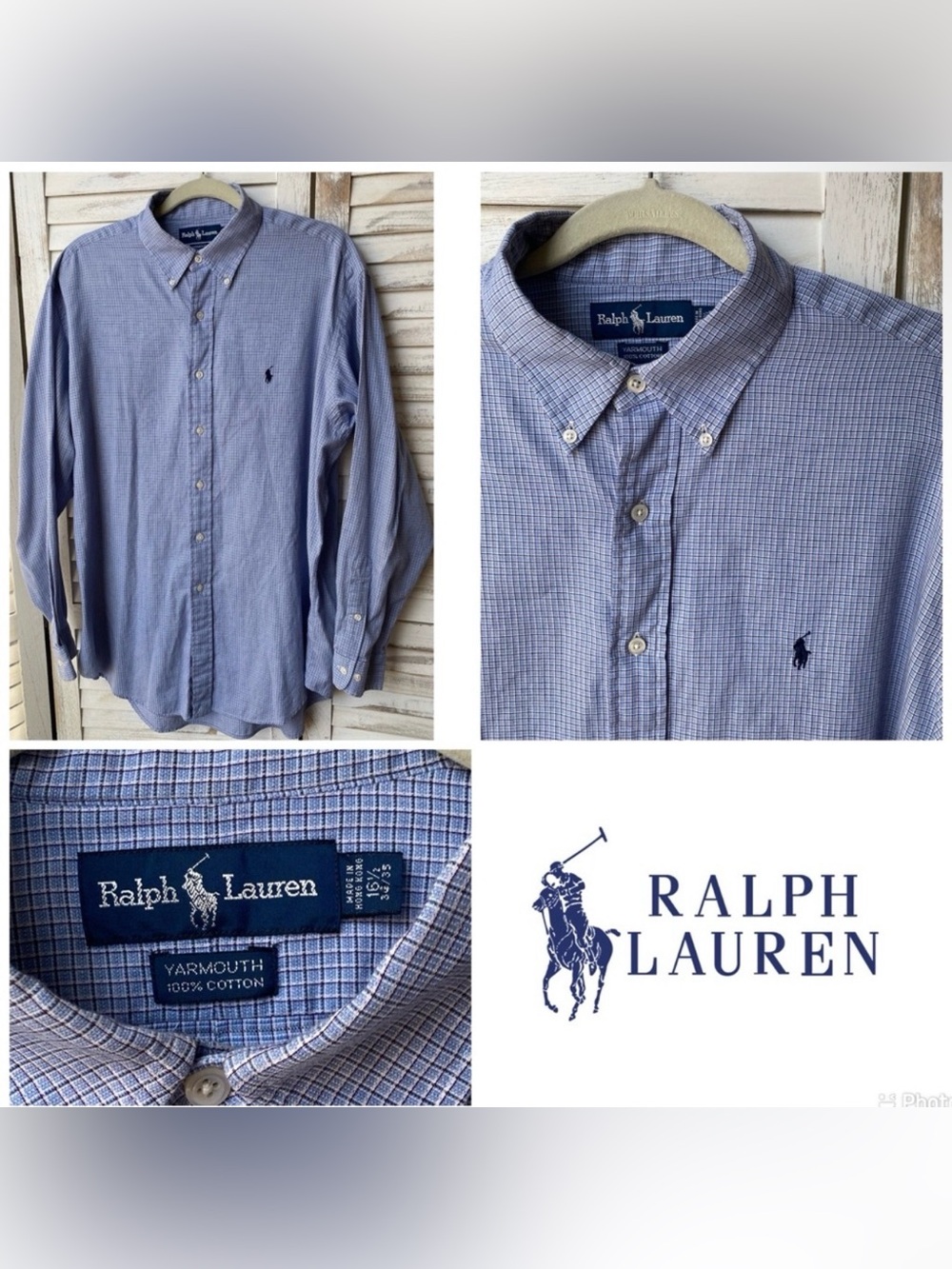 Ralph Lauren Yarmouth Blue And White Plaid Long Sleeve Button Up